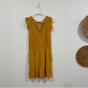 Old Navy Yellow Linen Short Sleeve Ruffle Flutter Sleeve Romper MT Medium Tall